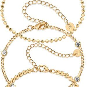 18K Gold Plated Chain Bracelet Pack for Women | Jewelry Set of 5 Stackable Brace